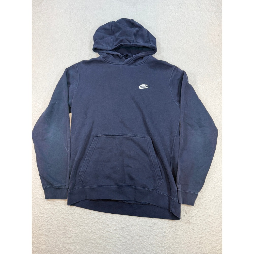 Nike Sportswear Mens Navy Blue Fleece Pullover Hoodie Embroidered Logo Size M